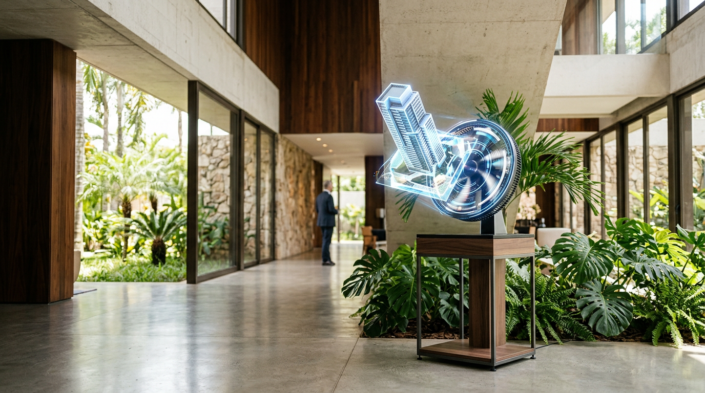 Holograma fan para eventos corporativos e técnicos